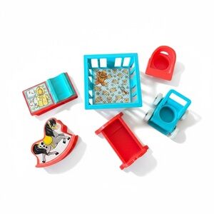 Vintage 1970s Fisher Price Little People Toy Nursery Pieces - Set of 6